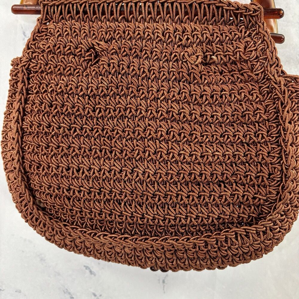 Vintage 60s Macrame Handbag Purse Lucite Handles Made In Italy Retro Hippy chic - Picture 15 of 16